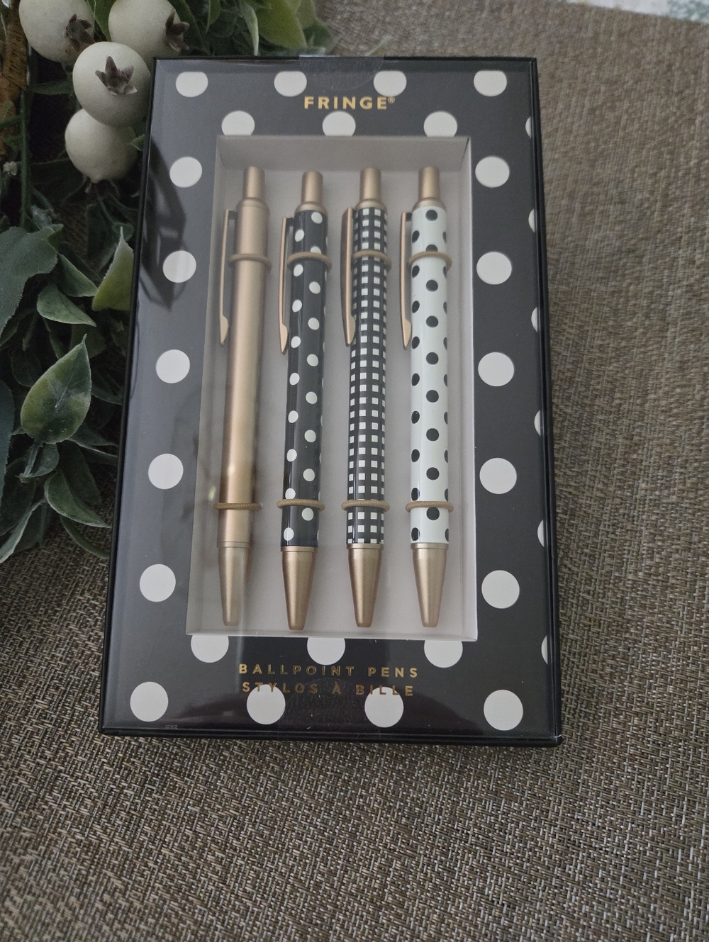 Fringe Studio Black, White & Gold Patterned Ballpoint Pen Set - 4 Pack